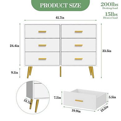 Six Drawer Cabinet with Stable Hardware Legs and Smooth Slide Rails