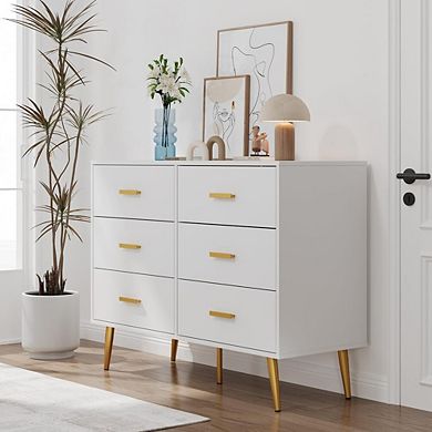 Six Drawer Cabinet with Stable Hardware Legs and Smooth Slide Rails