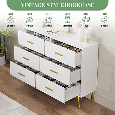 Six Drawer Cabinet with Stable Hardware Legs and Smooth Slide Rails