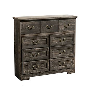 Vintage Nine Drawer Dresser with Metal Handles and Natural Texture