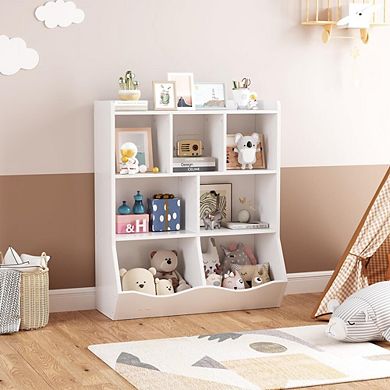 Three-Tier Kids Bookshelf and Toy Storage Cabinet with Cubbies