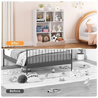 Three-Tier Kids Bookshelf and Toy Storage Cabinet with Cubbies