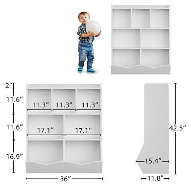 Three-Tier Kids Bookshelf and Toy Storage Cabinet with Cubbies
