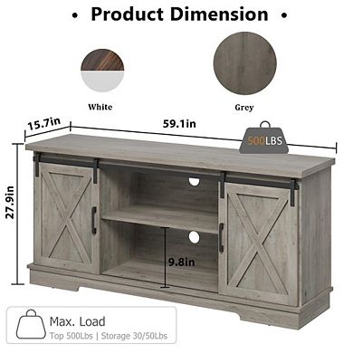 Farmhouse TV Stand with Sliding Barn Doors and Storage Shelves