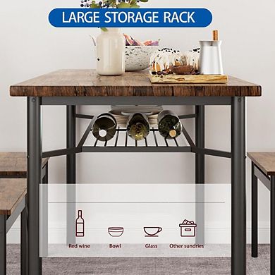 Square Bistro Table Set for Two with Adjustable Legs and Storage