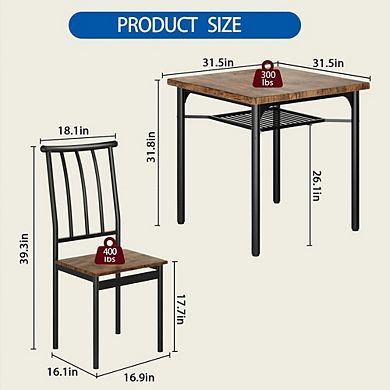 Square Bistro Table Set for Two with Adjustable Legs and Storage