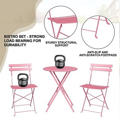 Three Piece Outdoor Bistro Set with Folding Table and Chairs