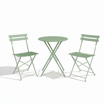 Three Piece Outdoor Bistro Set with Folding Table and Chairs