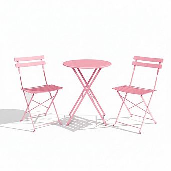 Three Piece Outdoor Bistro Set with Folding Table and Chairs