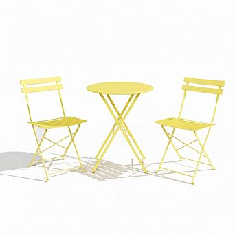 Three Piece Outdoor Bistro Set with Folding Table and Chairs