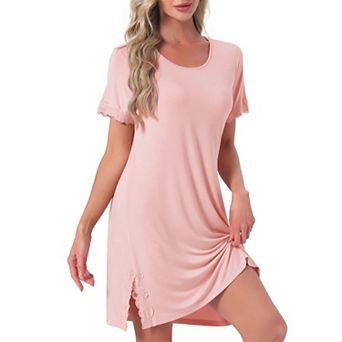 Women's Nightgown Lace Trim Built-in Shelf Bra Short Sleeve Sleepwear Night Shirt Sleep Pajama Dress