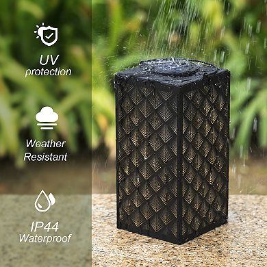 Glitzhome 11"H Square Textured Glass Pattern Solar Powered Hanging Lantern, Black