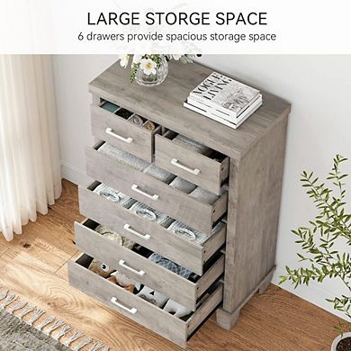 Six Drawer Bedroom Dresser with Storage Chest and Metal Handles