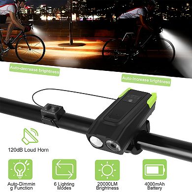 20000LM Bike Light Set USB Rechargeable Headlights w/120dB Horn, IPX5 Waterproof
