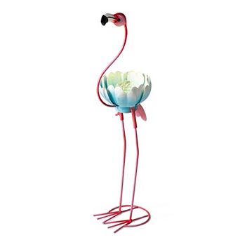 Glitzhome 26.25"H Metal Solar Standing Flamingo Garden Statue