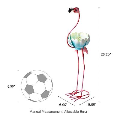 Glitzhome 26.25"H Metal Solar Standing Flamingo Garden Statue