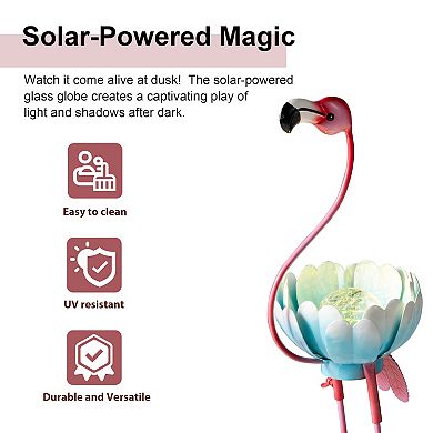 Glitzhome 26.25"H Metal Solar Standing Flamingo Garden Statue