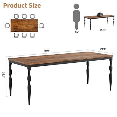 Modern Dining Table with Sculpted Metal Legs Engineered Wood Top Seats 4 to 6
