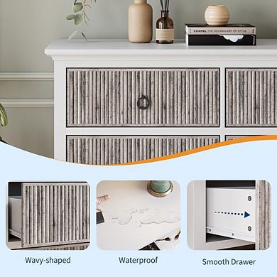 6 Drawer Fluted Dresser with Waveform Panels and Anti-Tip Design
