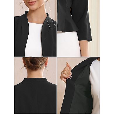 Women's Collarless Blazer Open Front Short Sleeve Evening Formal Cardigan Jacket