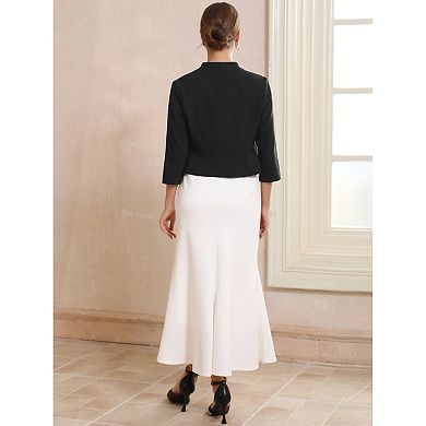 Women's Collarless Blazer Open Front Short Sleeve Evening Formal Cardigan Jacket