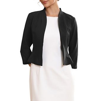 Women's Collarless Blazer Open Front Short Sleeve Evening Formal Cardigan Jacket