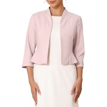 Women's Collarless Blazer Open Front Short Sleeve Evening Formal Cardigan Jacket