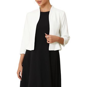 Women's Collarless Blazer Open Front Short Sleeve Evening Formal Cardigan Jacket
