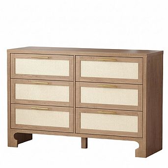 6 Drawer Dresser with Burlap Design and Gold Metal Handles