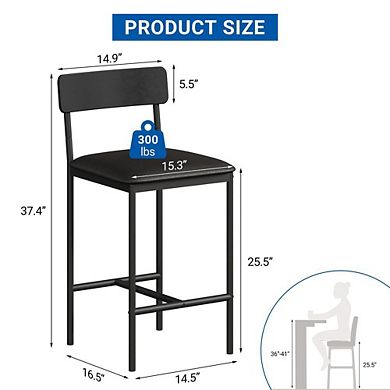Set of Four Upholstered Counter Height Bar Stools with Back and Footrest