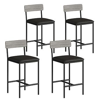 Set of Four Upholstered Counter Height Bar Stools with Back and Footrest