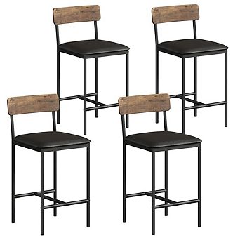 Set of Four Upholstered Counter Height Bar Stools with Back and Footrest