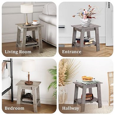 Rustic Farmhouse Narrow Side Table with Two Tier Storage Shelf