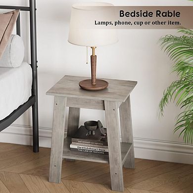 Rustic Farmhouse Narrow Side Table with Two Tier Storage Shelf