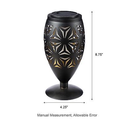 Glitzhome 8.75"H Set of 2 Black Metal Cutout Geometric Pattern Solar Powered Outdoor Lantern