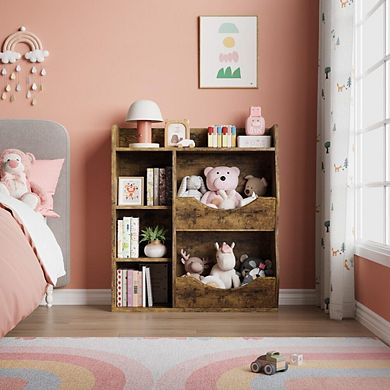 Three-Tier Kids Toy Storage Organizer with Cube Shelves and Tilt Bins