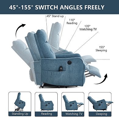 Chenille Power Lift Recliner with Massage USB Charging Heavy Duty Mechanism