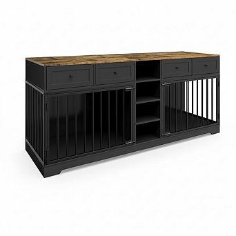 82" Large Dog Crate for 2 Dogs, Dog Kennel Indoor w/4 Drawers and Shelves,Double Dog Crate Furniture