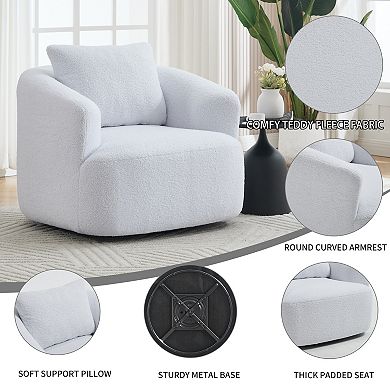 360°Swivel Round Upholstered Comfy Chair With One Soft Pillow High-Resilience Sponge Single Sofa