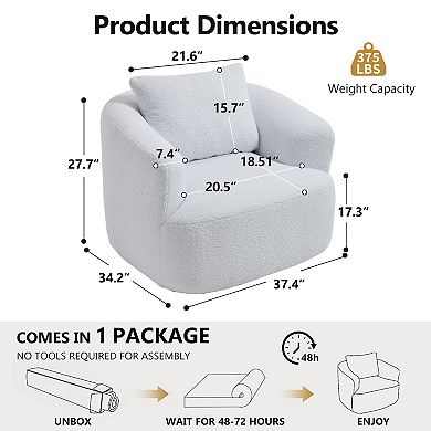 360°Swivel Round Upholstered Comfy Chair With One Soft Pillow High-Resilience Sponge Single Sofa