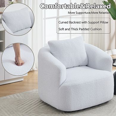 360°Swivel Round Upholstered Comfy Chair With One Soft Pillow High-Resilience Sponge Single Sofa