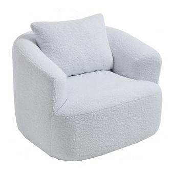 360°Swivel Round Upholstered Comfy Chair With One Soft Pillow High-Resilience Sponge Single Sofa