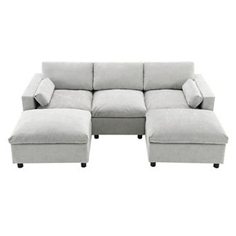 5 Seat U Shaped Chenille Modular Sectional Sofa
