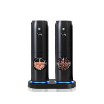 Rechargeable Electric Salt & Pepper Grinder Set with Charging Base, LED & Adjustable Coarseness