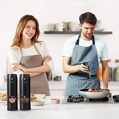 Rechargeable Electric Salt & Pepper Grinder Set with Charging Base, LED & Adjustable Coarseness