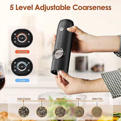 Rechargeable Electric Salt & Pepper Grinder Set with Charging Base, LED & Adjustable Coarseness