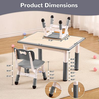 Kids Table & Chairs Set (4 Chairs), Height Adjustable for Ages 2-8, Non-Slip Toddler Activity Table
