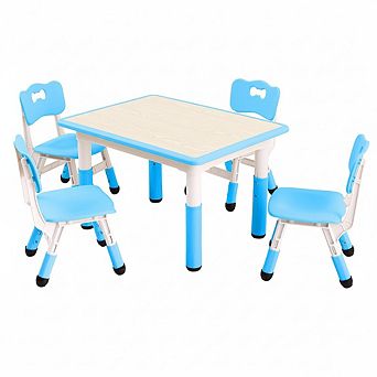 Kids Table & Chairs Set (4 Chairs), Height Adjustable for Ages 2-8, Non-Slip Toddler Activity Table