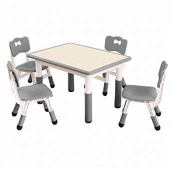 Kids Table & Chairs Set (4 Chairs), Height Adjustable for Ages 2-8, Non-Slip Toddler Activity Table