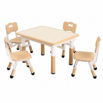 Kids Table & Chairs Set (4 Chairs), Height Adjustable for Ages 2-8, Non-Slip Toddler Activity Table